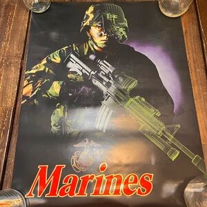 1990’s Marine Corp Recruiting Poster 18x 24  USMC Soldier Red Letters Marines